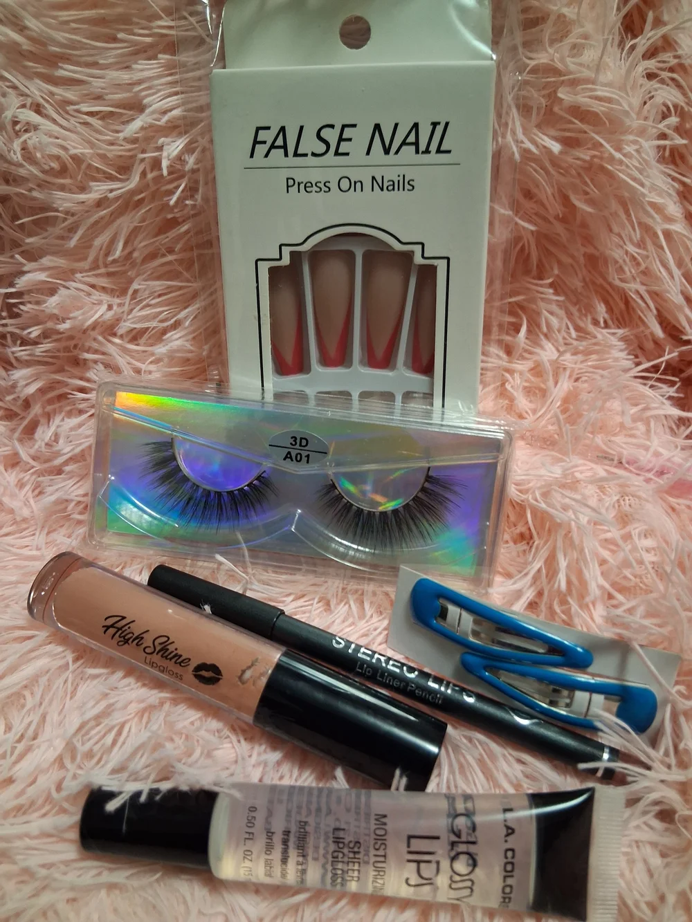 False Nail Press-On Set with Pink-Tip Design